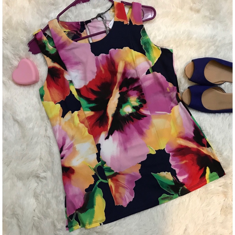 Essentials by Milano Navy/Floral Sleeveless Blouse